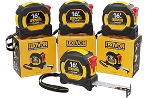 LEXIVON [4-Pack] 16Ft/5m DuaLock Tape Measure | 1-Inch Wide Blade with Nylon Coating, Matte Finish White & Yellow Dual Sided 