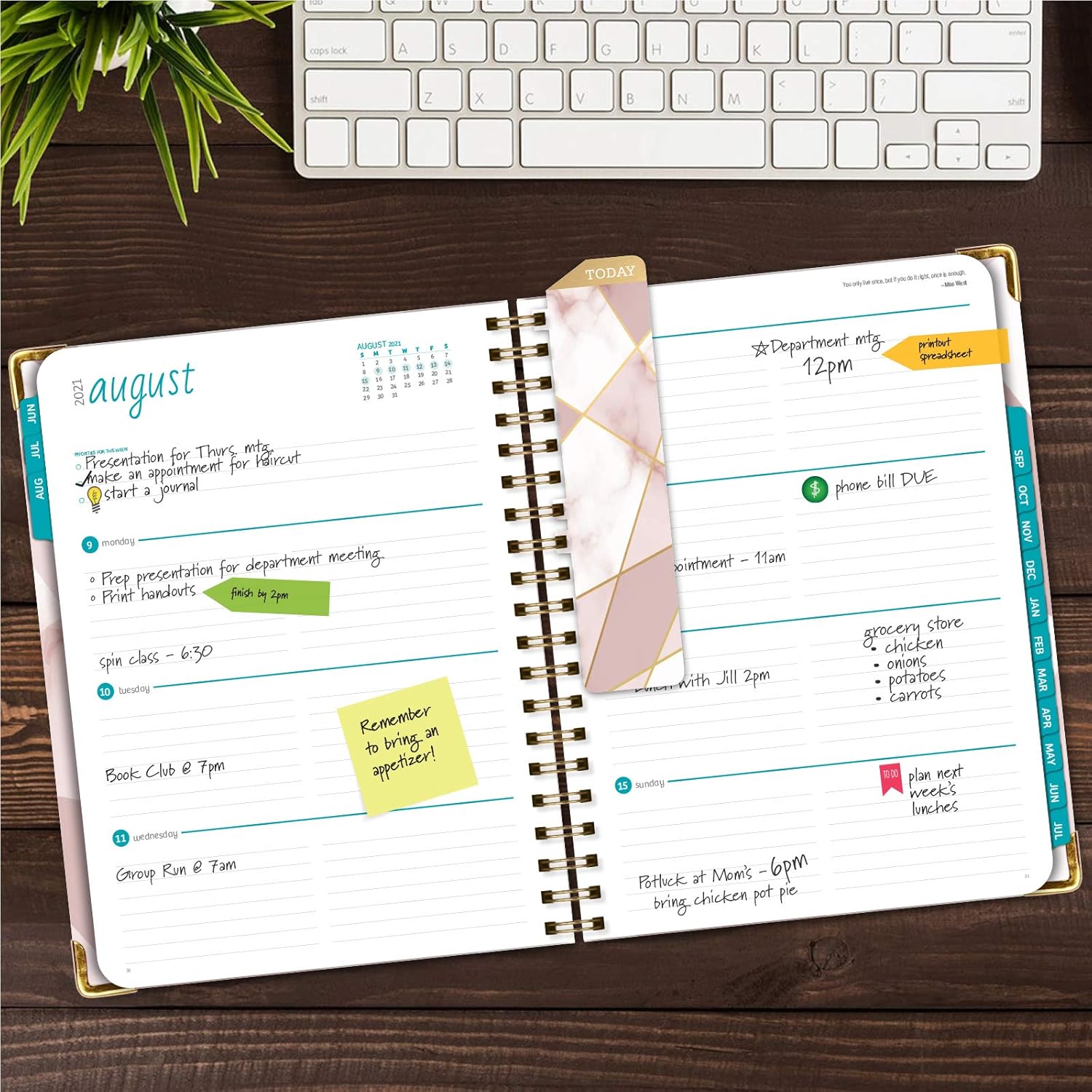 HARDCOVER Academic Year 2021-2022 Planner: (June 2021 Through July 2022) 8.5"x11" Daily Weekly Monthly Planner Yearly Agenda. Bookmark, Pocket Folder and Sticky Note Set (Pink Mosaic Triangle) : Office Products