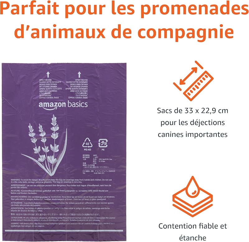 Sacs à déjections canines sans distributeur, 300 pièces, 20 lot de 15, parfum lavande