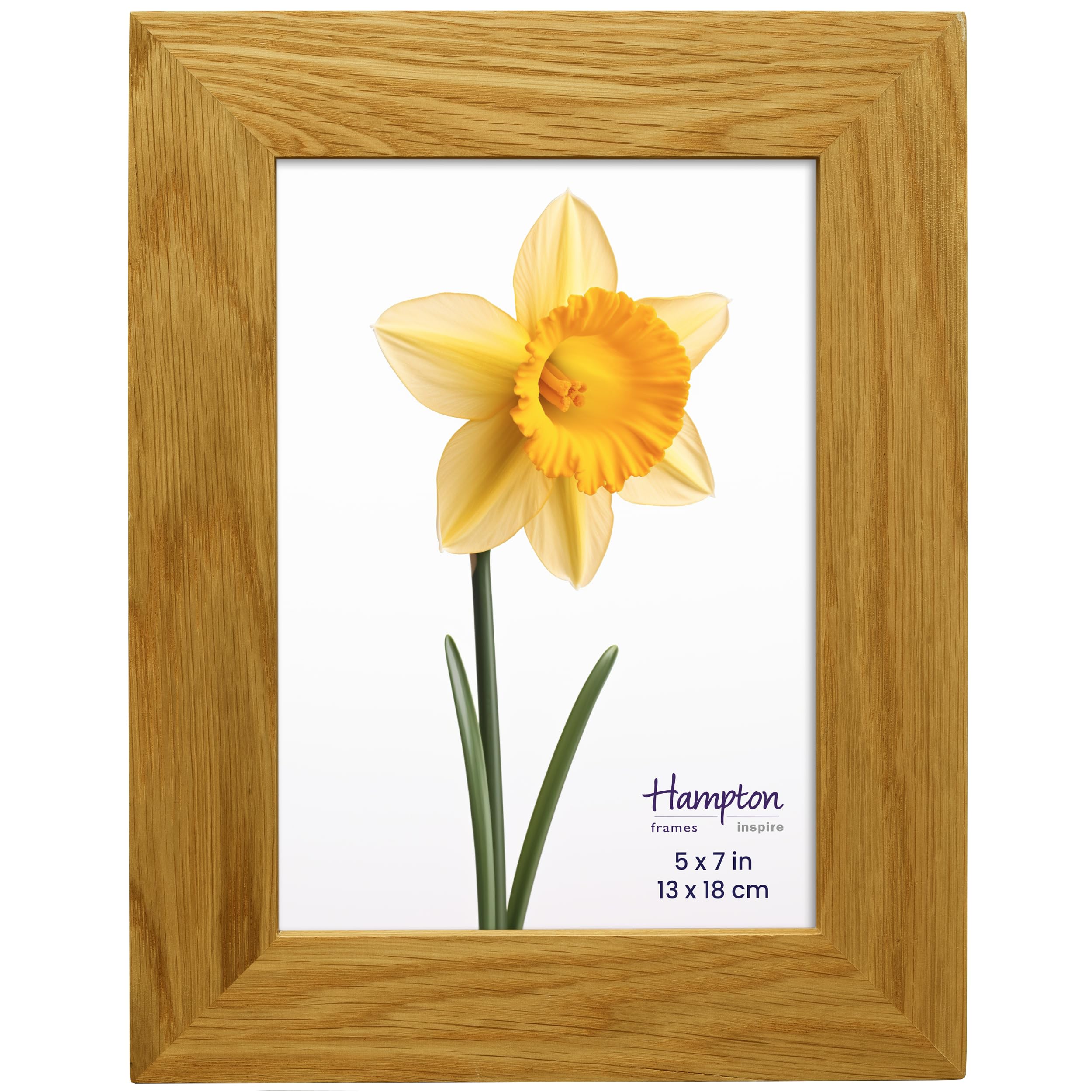 inspire by Hampton Frames | OAKRIDGE Photo Frame | 5x7 (13x18cm), Natural Oak, Polished Wood, Glass Front | Freestanding or Wall Mount | Showcase Pictures for Home Décor