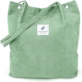 LHMTQVK Corduroy Tote Bags for Women, Large Capacity Tote Purse Reusable Grocery Shoulder Bag with Inner Pockets