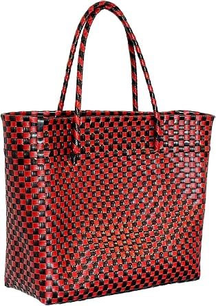 Amazon.com: Oaxaca Designs Bolsa de mercado tejida a mano, hombro playa  para mujer, bolsa de mano para uso múltiple, color rojo y negro, 100% plástico  reciclado – Tamaño 11.0 x 10.2 in :