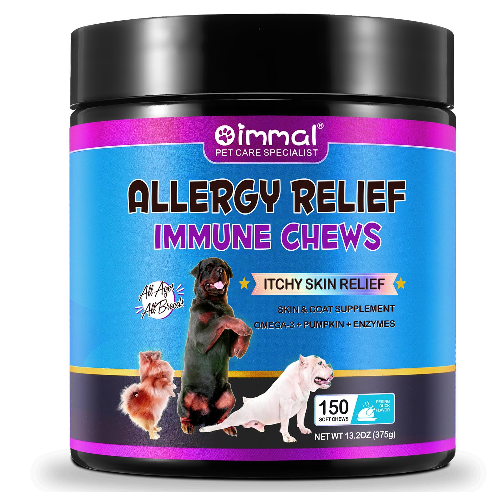 Dog Allergy Chews for Dogs - 150pc Soft Chews Itch Immunity Treats for Dog Soothe Itchy Paws, Eyes, Ears, Skin - Supports Seasonal Itching Relief, Itching, Licking, Scratching, 150pcs/Duck