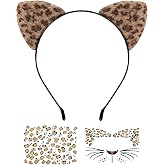 Wuclad 3 PCS Cheetah Ears Headband,Halloween Leopard Costume for Women | Furry Leopard Ears/Face Stickers,Cat Ears Headband Leopard Costume,Zoo Animal Costume for Adults,Easy Halloween Costume