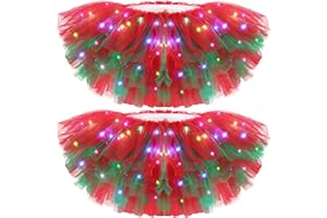 Crowye 2 Pack LED Tutu Skirt Light up Tutus 5 Layered Neon Tulle Skirt for Women 80's Party Halloween Costume Glitter