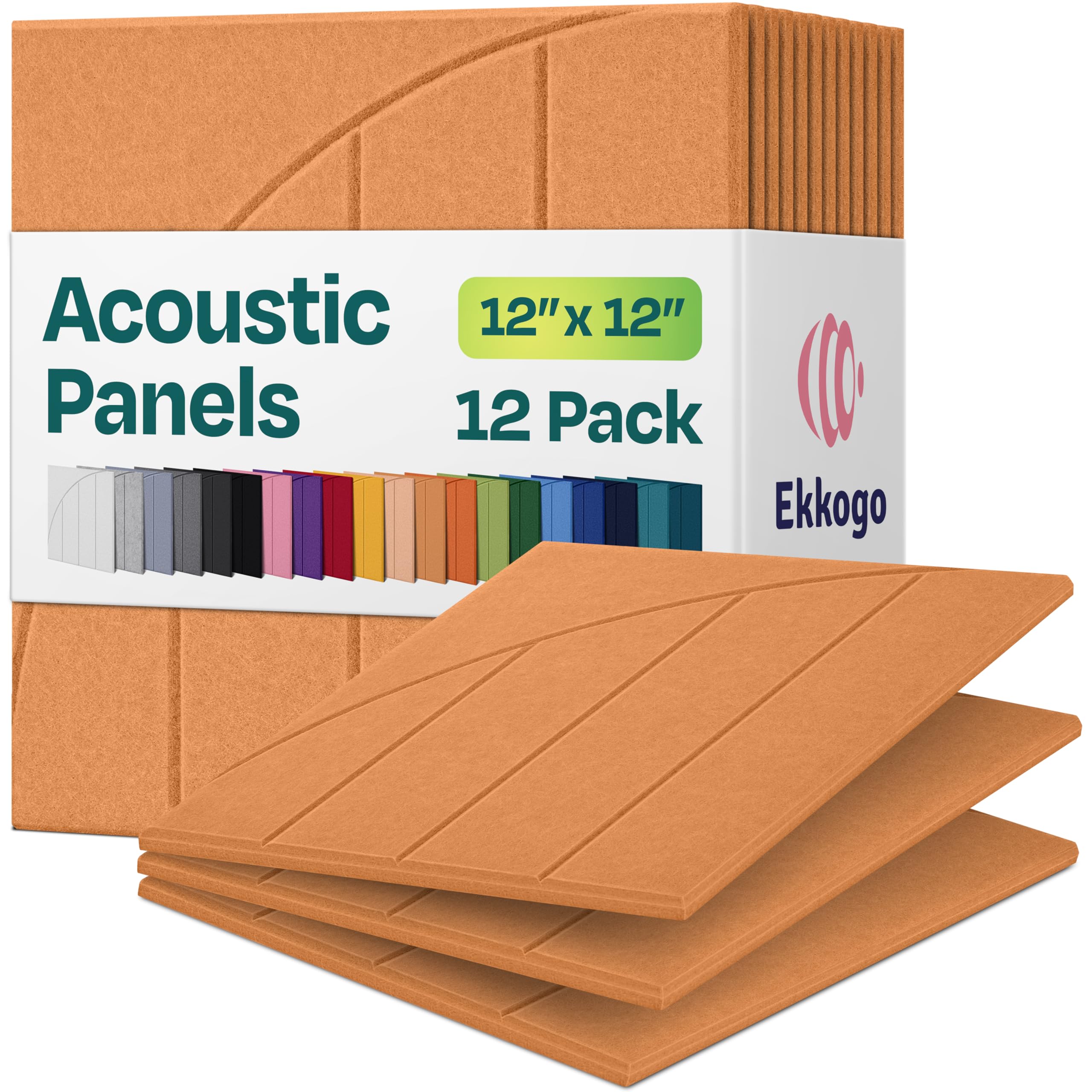Photo 1 of Ekkogo Acoustic Panels 12-Pack Soundproof Wall Panels 12"x12"x0.4" Decorative Sound Dampening for your Home, Office, Studio, Bedroom & More with Unique ModuArc Carving [70'S Orange]