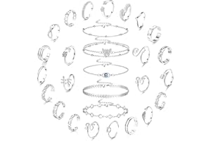 Sanfenly Anklets and Toe Ring Set for Women Silver Anklet Bracelets Open Adjustable Toe Ring Flower Wave Heart Tail Pinky Band Rings Summer Beach Foot Jewelry