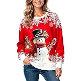 NXCNXC Christmas Sweatshirts for Women:Funny Snowman Printing Xmas Holiday Crewneck Long Sleeve Pullover Top