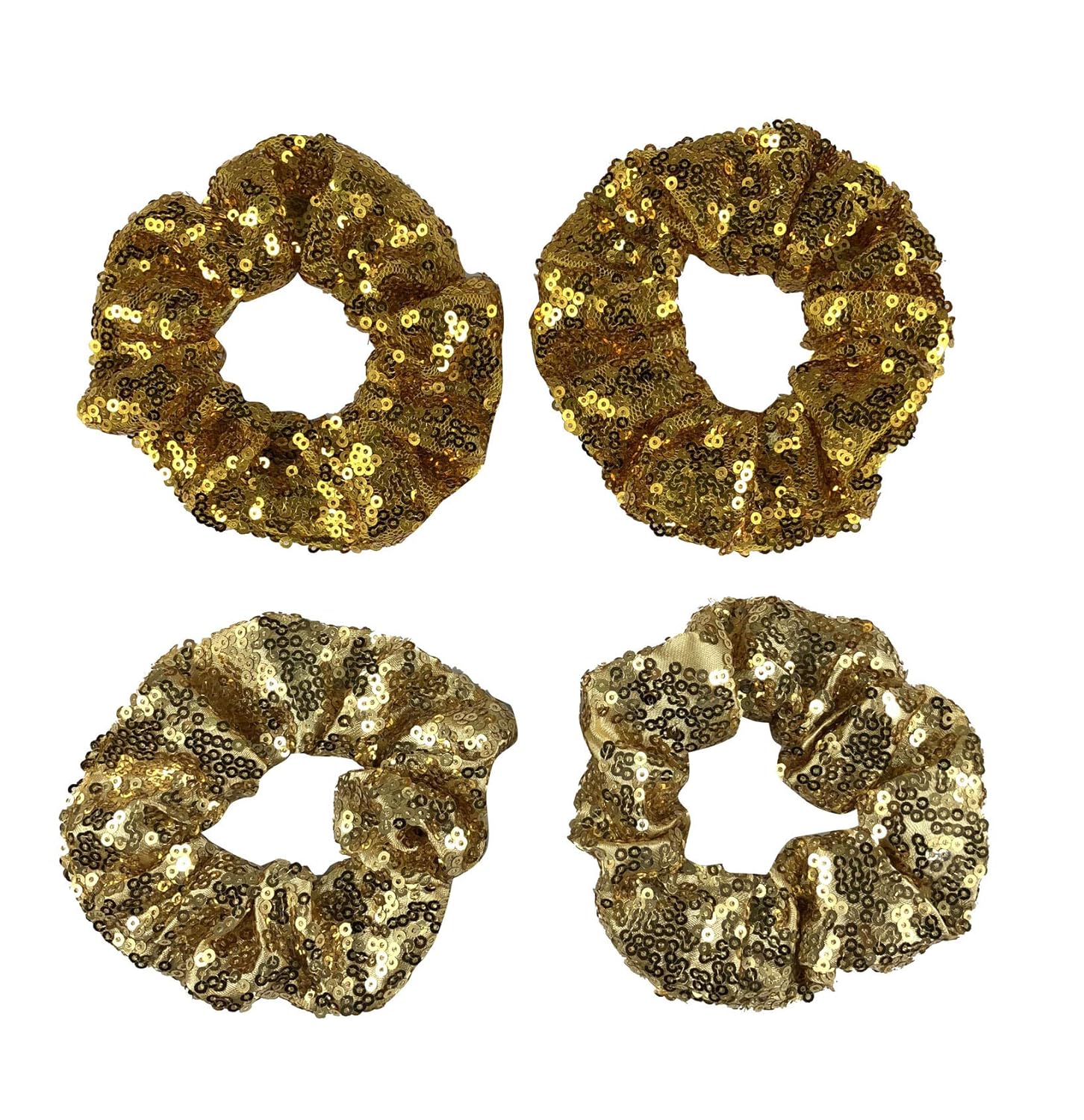 4 Pcs Sequin Hair Scrunchie Hair Bobbles Metallic Elastics Ponytail Holders Hair Wrist Ties Bands Cloth Scrunchies for Show Gym Dance Party Club Girl Women (Gold+Yellow)