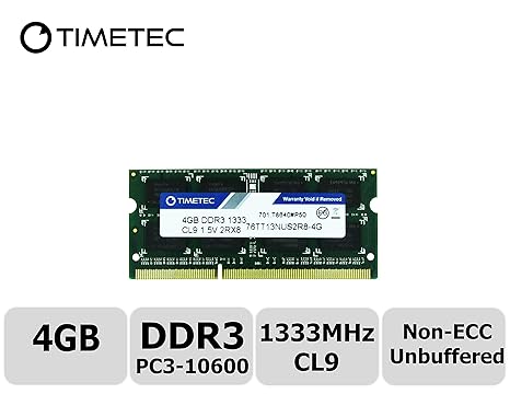 Timetec Hynix IC 4GB DDR3 1333MHz PC3-10600 Unbuffered Non-ECC 1.5V CL9 2Rx8 Dual Rank 204 Pin SODIMM Laptop / Notizbuch Arbe
