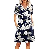 RUMIA V-Neck Summer Casual Sundress for Women- Short Sleeve Swing Beach Dress with Pockets (S-3XL)