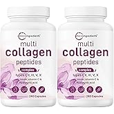 Micro Ingredients 2 Pack Multi Collagen Pills for Women & Men, 480 Capsules | Type I, II, III, V, X | Hydrolyzed Protein Peptides with Biotin, Hyaluronic Acid, & Vitamin C | Keto & Paleo Friendly