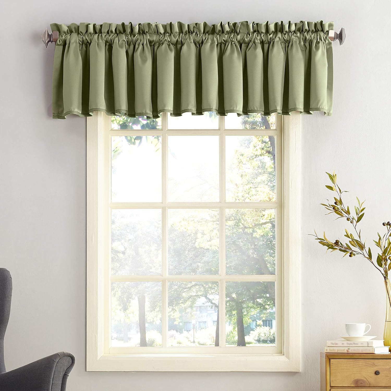 Sun Zero Barrow Energy Efficient Rod Pocket Curtain Valance,Sage Green
