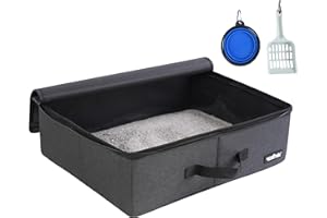 apollo walker Portable Cat Travel Litter Box with Zipped Waterproof Bag,Collapsible Litter Carrier for Cat with Zipped Lid and Handle, No Leakage, No Smell, Easy to Carry and Use in Hotels, Car Black