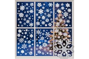 BLYNC 204pcs Glitter Snowflake Window Stickers, Christmas Double-Side Glass Decals White Window Clings for Winter Party Supplies Wonderland Decorations