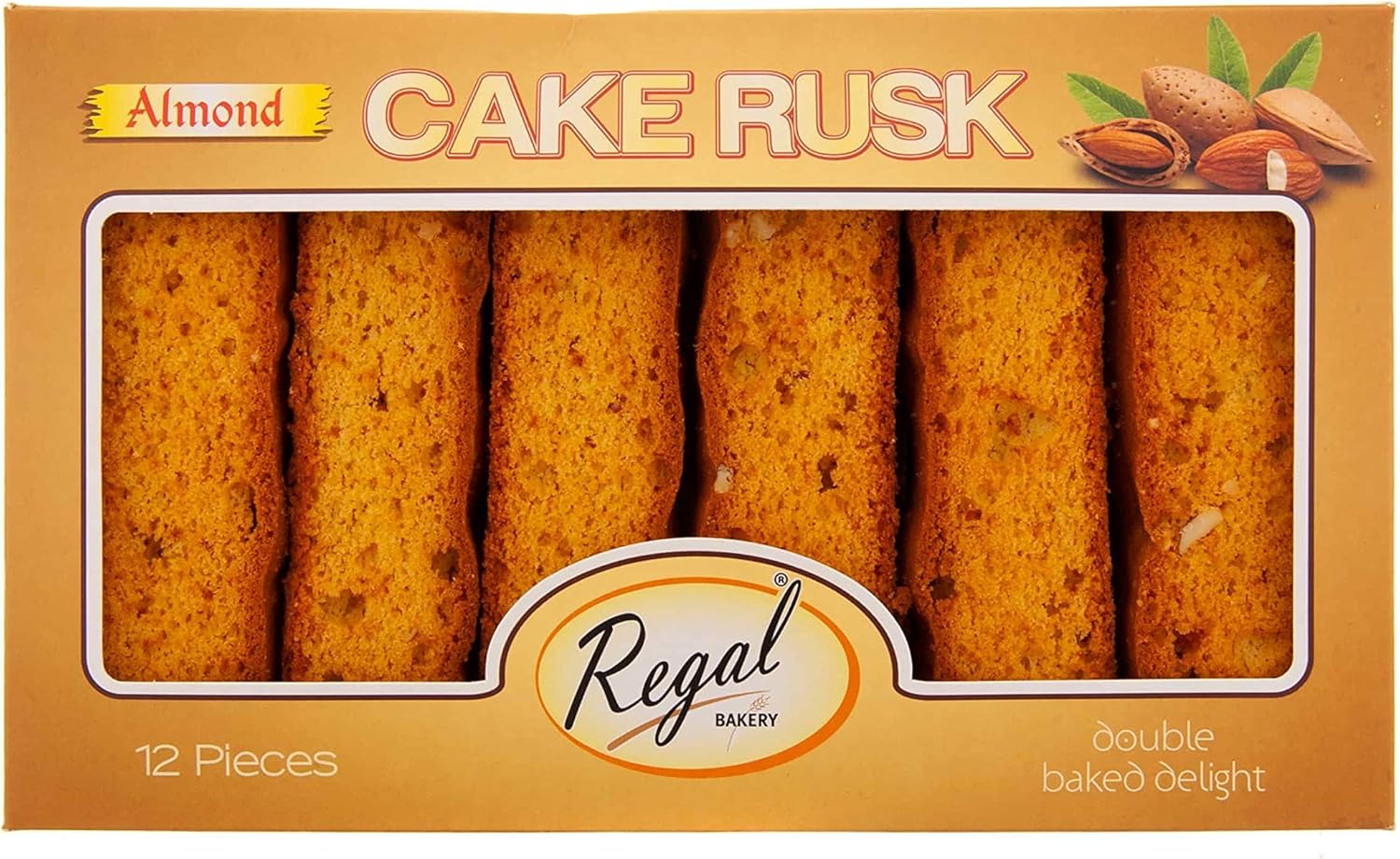 Regal Bakery Almond Cake RUSK Tray 12pcs Healthy Snacks Rusk Biscuits