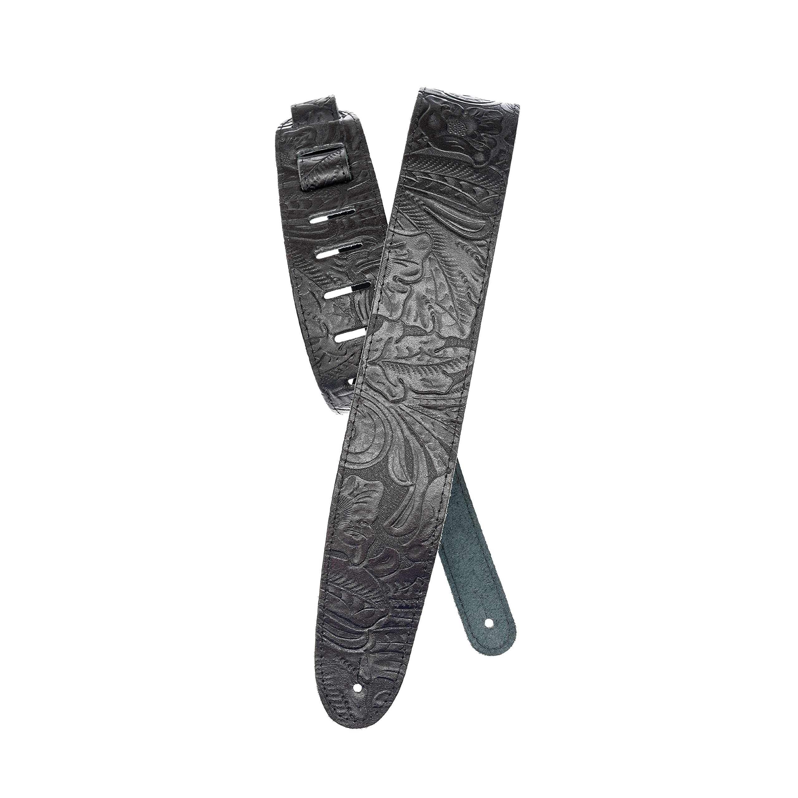 Planet Waves D'Addario Embossed Leather Adjustable Guitar Strap, Embossed Black