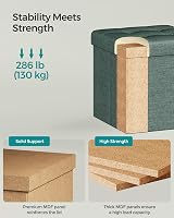 SONGMICS Storage Ottoman Foldable 30x30 cm Foot Rest with 22 L Storage Green view 4