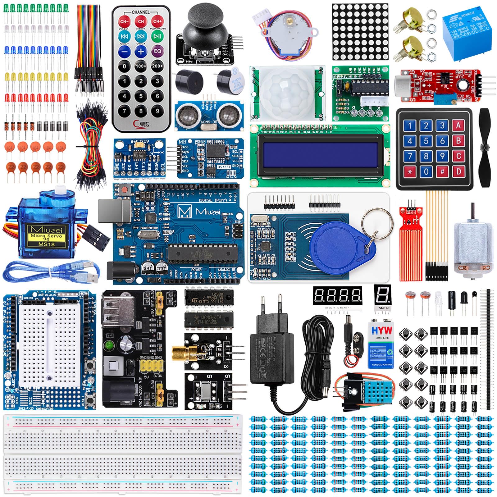 Starter Kit for Arduino Electronic Set Miuzei Full Version Kit Electric Kit with Breadboard Sensor Resistors Power Supply LEDs etc. 248 Accessories 42 Programming Courses Technology Kit for Adults Children