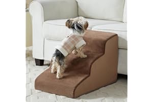 LEXTRO Dog Stairs for Small Dogs, 3-Steps Dog Ramp for Bed and Couch, Pet Stairs with Highly Supportive Foam and Non-Slip Bottom, Dog Steps for Cat & Doggie (High 15.7 Inch)