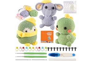FJNATINH Set of 3 Animal Crochet Kits for Beginners, Crochet Learning Kit for Adults and Kids, with Step-by-Step Video Tutorials