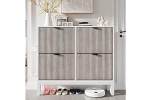 Joankaren Shoe Cabinet with 4 Flip Drawers, 39.4" Narrow Entryway Storage with Fluted Design & Adjustable Shelf, Freestanding