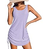 AI'MAGE Bathing Suit Cover Up for Women Crochet Hollow Out Sleeveless Swimsuit Coverup Drawstring Tank Dress S-XXL