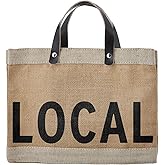 Santa Barbara Design Studio Local Mini Farmers Market Tote, Reusable Burlap Grocery Bag with Leather Handle, Purse for Beach or Picnics, Food Lovers Gift Idea, 12.5 x 9.5 Inches