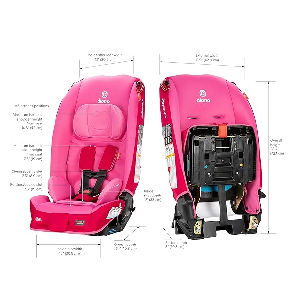 DIONO RADIAN 3R, ALL-IN-ONE CONVERTIBLE CAR SEAT, REAR AND FORWARD FACING, 10 YEARS 1 CAR SEAT, SLIM FIT 3 ACROSS, PINK COTTON CANDY