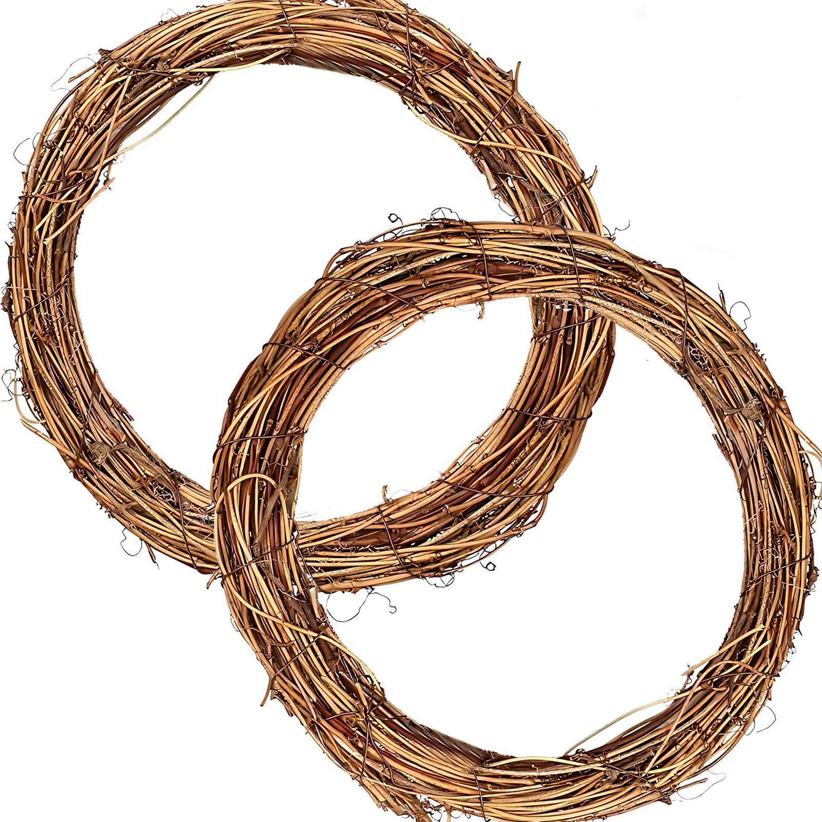 ToKinCen 2 PCS 30cm Natural Grapevine Wreath, Wreath Making Supplies, Brown, Holiday, Event, Grapevine, Round, Wall Mount