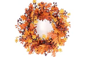 CHRISXIAO 24’’ Fall Wreath - Artificial Fall Wreaths for Front Door with Maple Leaves, Berries for Outside Indoor Wall Window Festival Thanksgiving Autumn Wreaths Decor