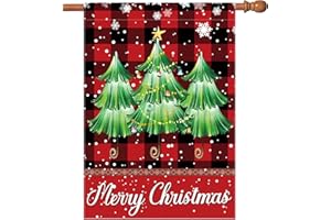 KORLON TEC Christmas Flags 28 x 40 Double Sided for Outside, Rustic Farmhouse Christmas House Flag with Xmas Trees, Large Christmas Garden Flag for Yard Holiday Home Christmas Decorations