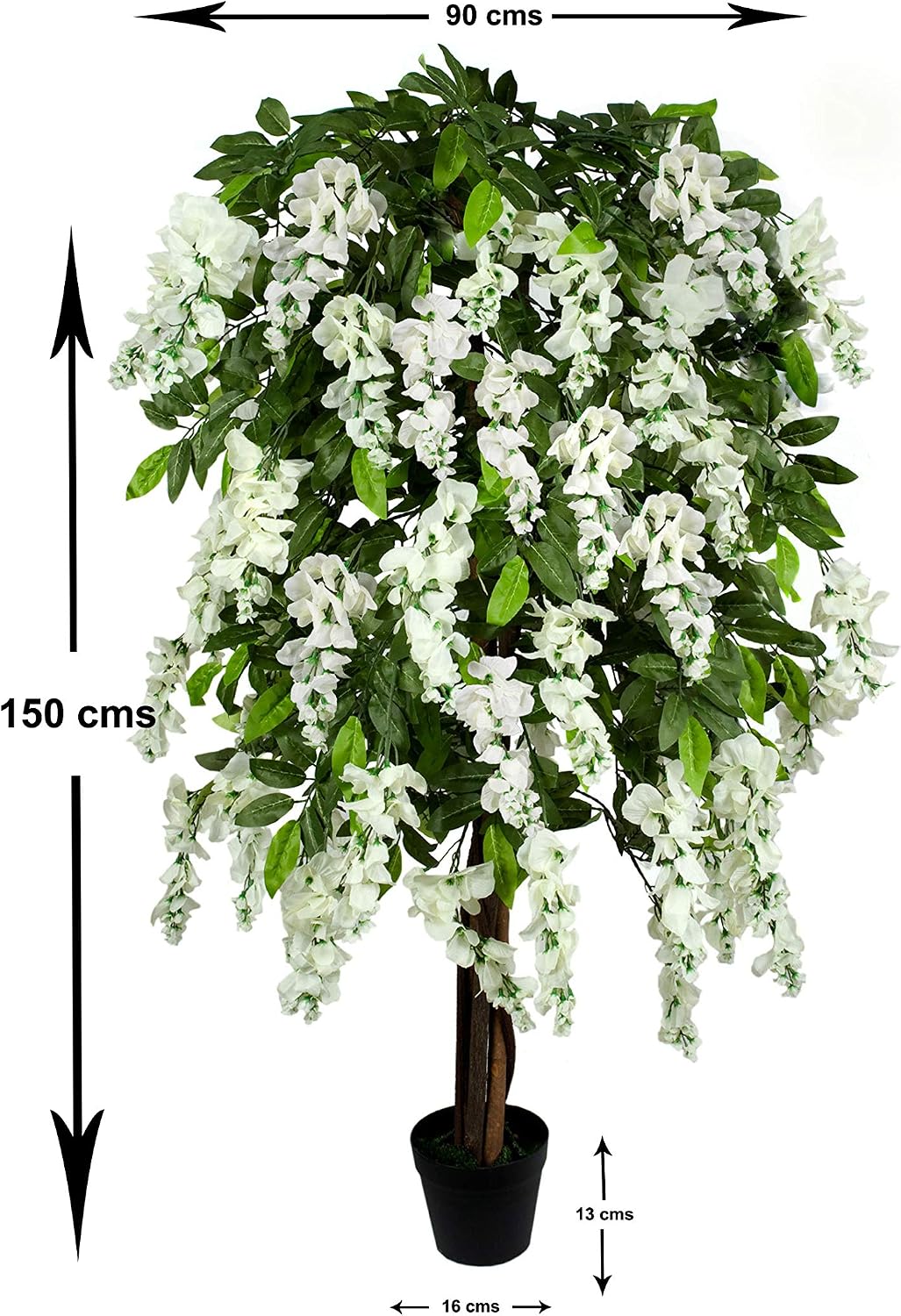 Artificial White Wisteria Tree 150cm/5ft Potted Plant, White Tree 5ft, 152.4 cm - Image 3