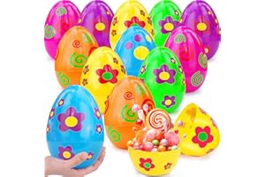 GRASTFU 12 PCS Jumbo Printed Easter Eggs 6 Inch Giant Plastic Easter Eggs Fillable Large Suprise Egg for Easter Themed Hunt Basket Stuffers Fillers Filling Treats Party Favors Classroom Prize Supplies