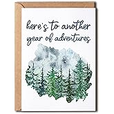 EruditeGifts Here's To Another Year Of Adventures - Rustic Anniversary Card - Birthday Card - Forest Birthday Card - Watercolor Design Card