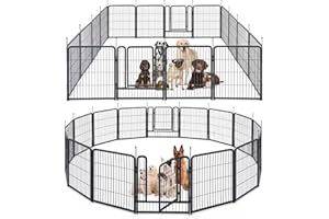 mestyl Dog Playpen, 32" Height 16 Panels Outdoor Pet Play Pen, Big Dog Exercise Play Pen for Large/Medium/Small Dogs, Foldable Puppy Pen for Indoor, Camping, RV, Anti-Rust Paint Finish, Quick Install