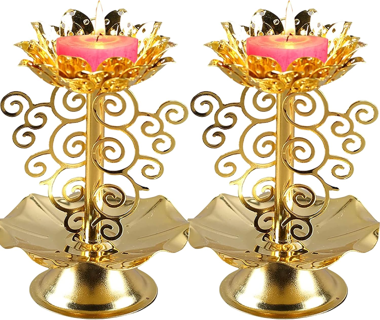 Oil Lamps & Accessories - 2 Pack Diwali Diyas for Pooja Purpose, Brass Lotus Ghee Lamp Holder Indian Diyas for Diwali Oil Lotus Candle Lamp Buddha for Home