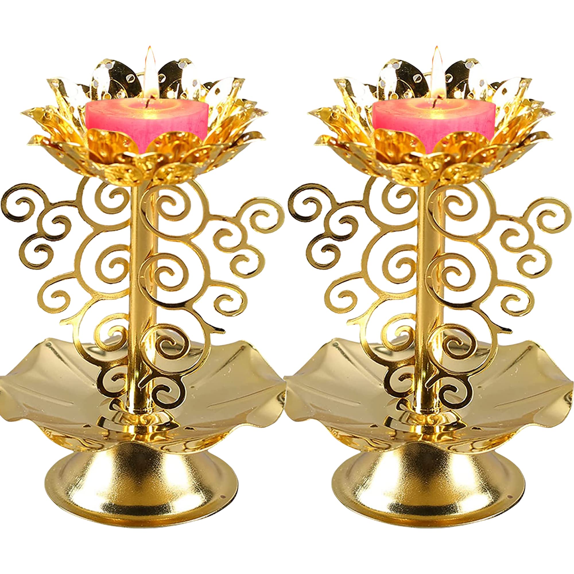 Photo 1 of 2 Pack Diwali Diyas for Pooja Purpose, Brass Lotus Ghee Lamp Holder Indian Diyas for Diwali Oil Lotus Candle Lamp Buddha for Home