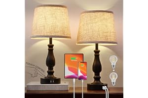 EJIAXIN Table Lamps Set of 2, Bedside Nightstand Lamps with USB Charging Ports, 3 Way Dimmable Touch with Linen Fabric Lampshade, Modern Small Lamp for Bedrooms, Living Room (Bulbs Included)