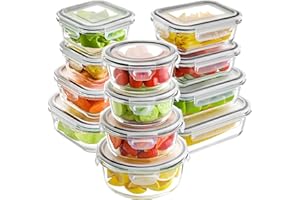 HOMBERKING 12 Sets Glass Food Storage Containers with Lids, Glass Meal Prep Containers, Airtight Glass Bento Boxes, BPA Free & Leak Proof, Pantry Kitchen Storage(12 lids & 12 Containers) - Gray