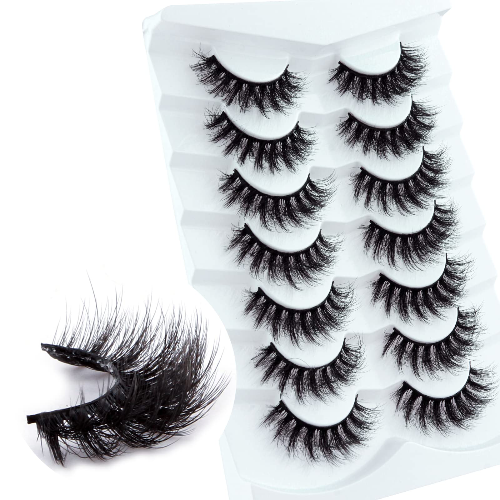 Leipple False Eyelashes 7 Pairs - Professional Reusable 8D Lashes - Natural Wispy Thick Fluffy Fake Eyelashes Faux Eyelashes (G03)