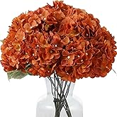Blooming Paradise 2Bouquets Artificial Fake Flowers Plants Silk Hydrangea Arrangements Wedding Bouquets Decorations Plastic Floral Home Kitchen Garden Party Festival Bar DIY (Orange,5 Flower Heads)