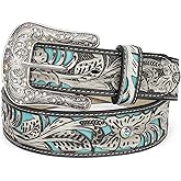 WOWOGO Western Belts for Women Cowgirl Cowboy Country Belt Turquoise Rhinestone Leather Belt Brown Plus Size Belt