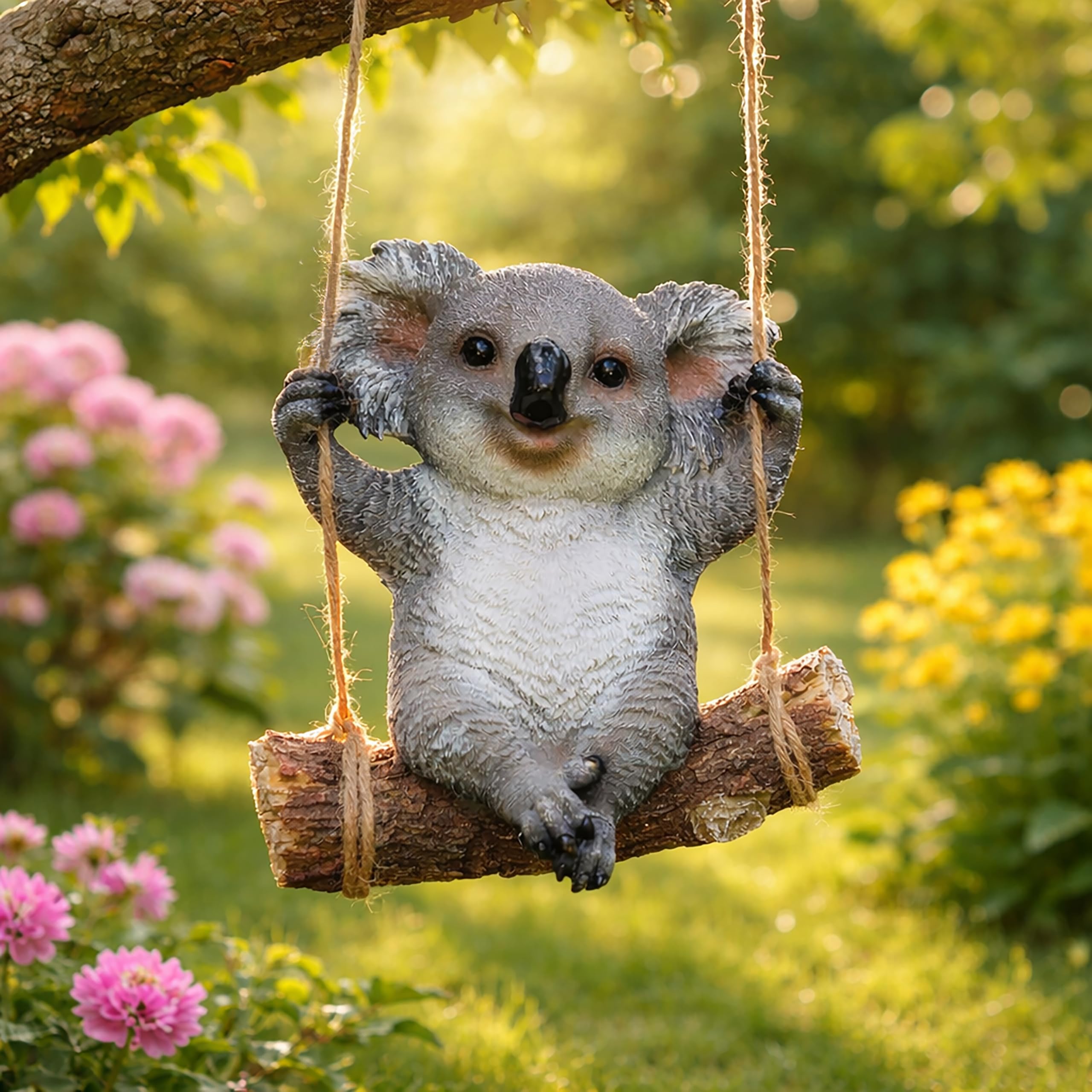 Garden Mile® Swinging Koala Bear Animal Resin Garden Statues Outdoor Indoor Tree Hanging Garden Ornaments Home Decorations Novelty Gift Idea for Garden Lawn Patio Porch Weatherproof (23 x 20 x 10cm)