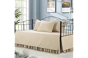 BALAPET 5 Piece Daybed Sets, Quilted Daybed Bedding Set, Twin Size All Season Cozy Daybed Covers Set with Bedskirt and Shams, 75"x39", Beige