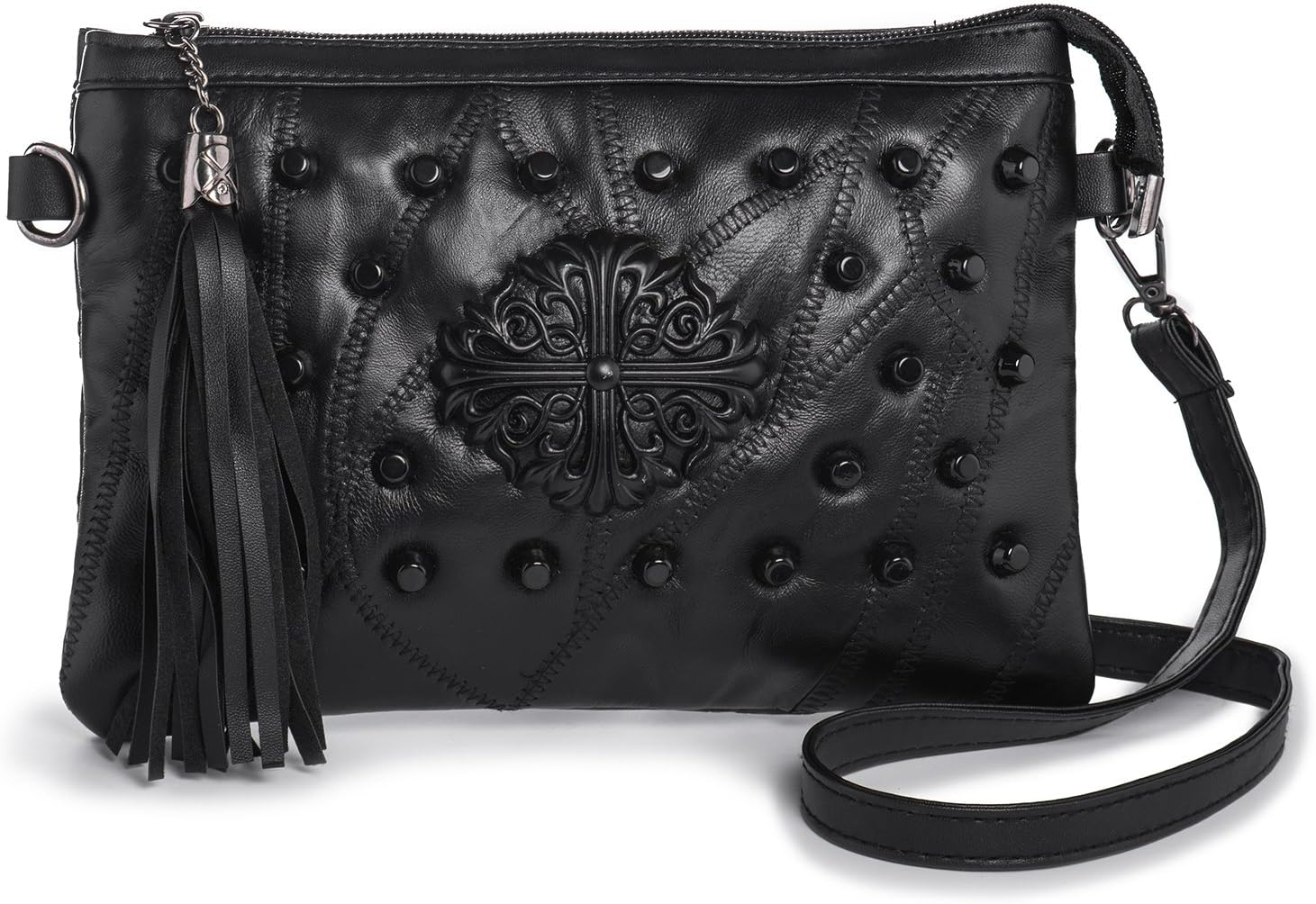 Sac à main frangé en cuir velours patchwork