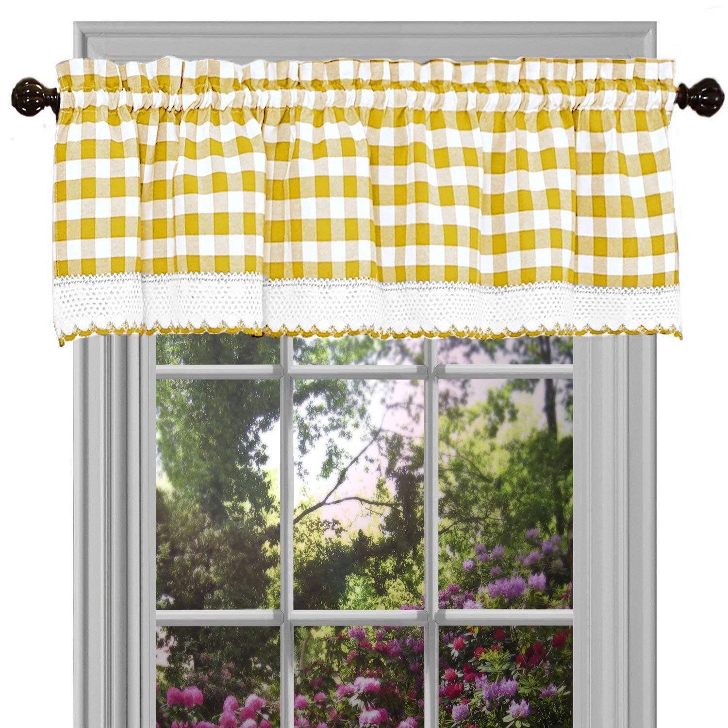Buffalo Check Plaid Gingham Custom Fit Window Curtain Treatments By GoodGram - Assorted Colors, Styles & Sizes (Single 14 in. Valance, Yellow)