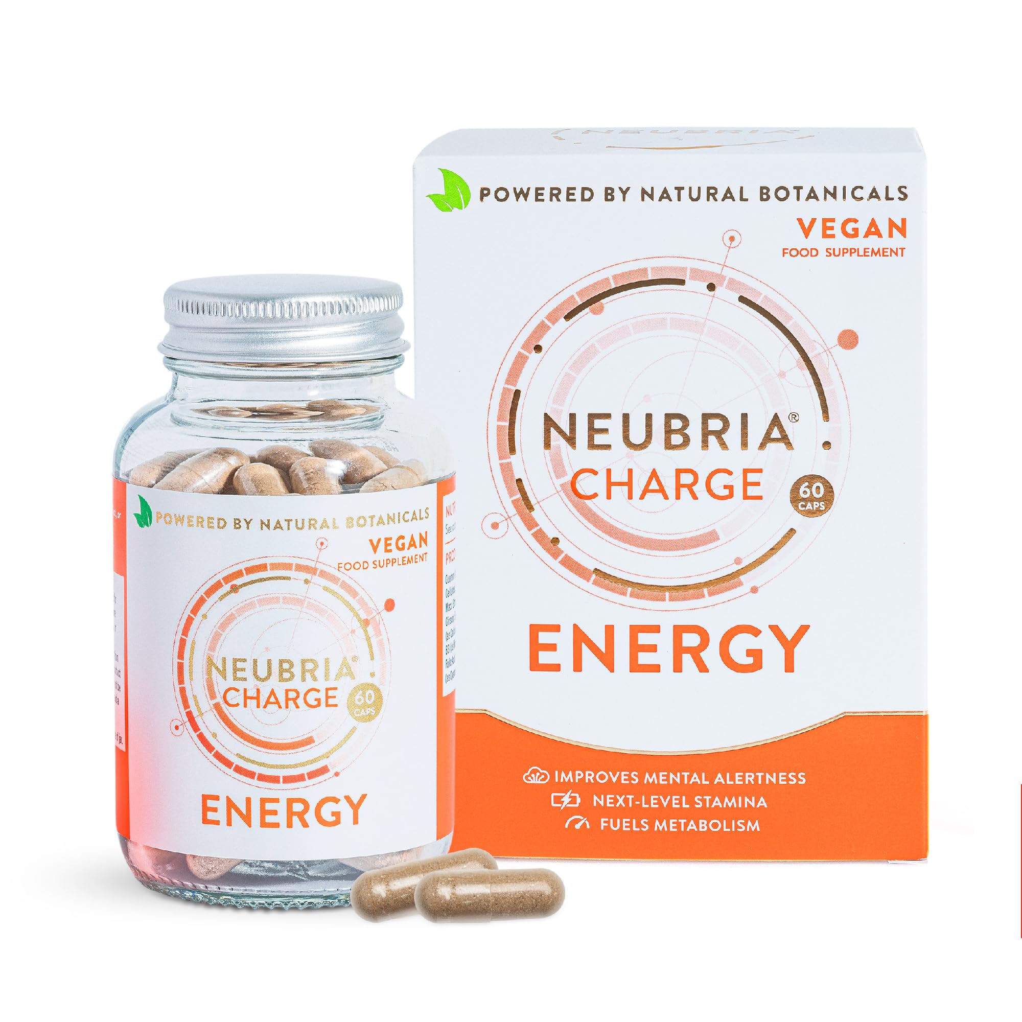 NEUBRIA Charge Energy & Brain Supplement – Nootropics for Adults with Guarana, Ginseng Blend, Green Tea, Vitamins B6, B12 & L-Theanine – Gym & Workout Formula for Women & Men – 60 Vegan Capsules