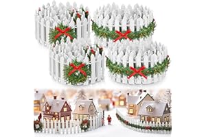 BrightRow 4 Pcs Christmas Fairy Garden Fence Village Accessories 35 Inch Miniature White Picket Fence Wooden Decorative for Xmas Dollhouse Landscape Crafts Gift Supplies