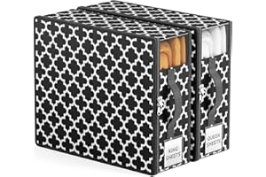 PHINOX Bed Sheet Organizers and Storage, 2-Pack Sheet Storage Organizer for Linen Closet, Foldable Sheet Set Organizer with Zippers for Queen or King Sheets, Bedding Organizer Box for Duvet Cover Set